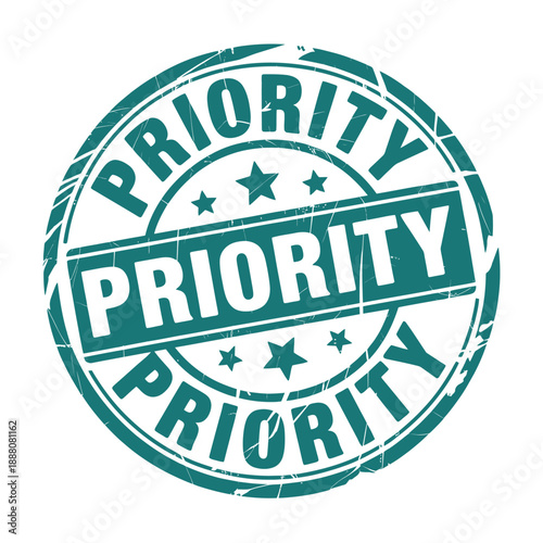 A teal priority stamp with stars and distressed texture signifying importance