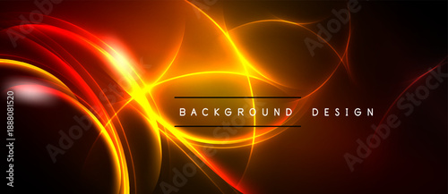 Bright orange, red energy flows. Abstract lines create dynamic visual impact. Dark background emphasizes glowing elements, modern design.