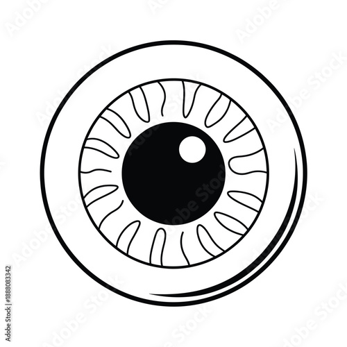 Simple black and white illustration of a human eye with detailed iris