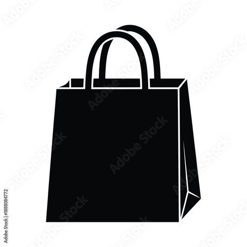 Simple black and white outline of a shopping bag with handles