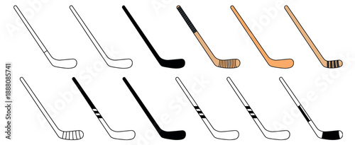 Photography Hockey Stick Clipart Vector Set Featuring Silhouette and Color Styles