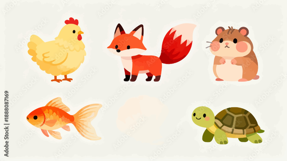 Obraz premium Cute cartoon animals and fish