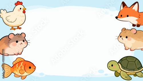Cute cartoon animals surrounding blank space