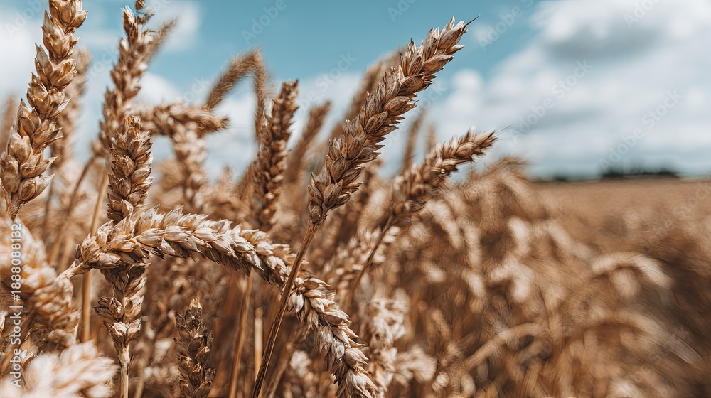 Fototapeta premium Ripe golden wheat stalks sway gently under a summer sky.