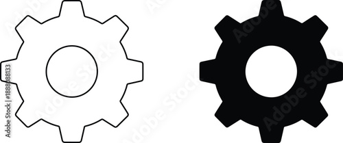 Minimalist black and white gear icon set representing settings and mechanical functions