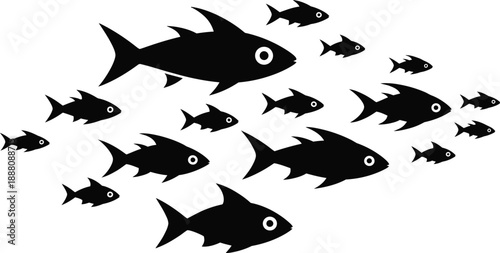 School of fish swimming together in unity and harmony