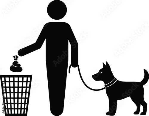Person disposing dog waste in a trash can