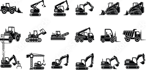 All-terrain vehicle silhouettes set, ATV side view icons, utility terrain vehicles, quad bikes, UTVs, off-road transport, rugged wheels, outdoor recreation vectors