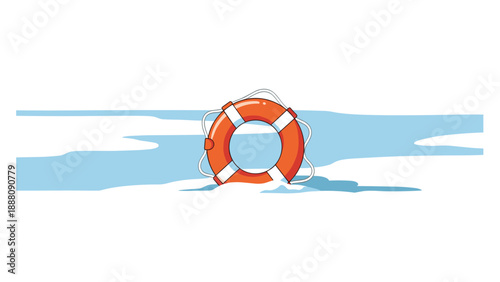 Orange lifebuoy ring floating on calm blue water, symbolizing safety, rescue, emergency, and the importance of life-saving equipment in water environments.