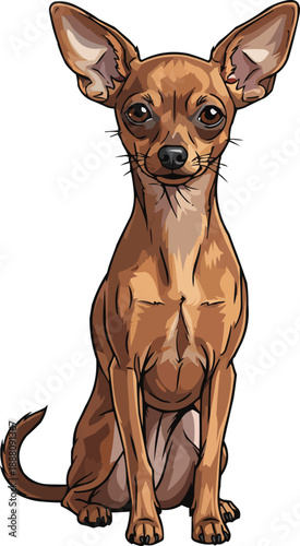 Russian Toy Terrier dog sitting attentive curious facing front