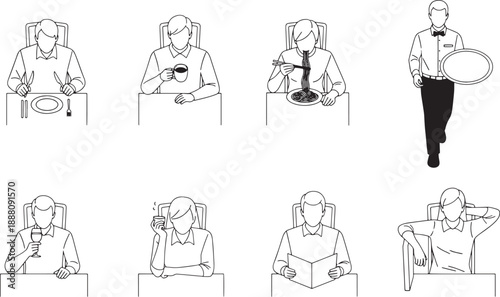 Depicting a range of dining experiences, this graphic presents people, illustrating the different activities.