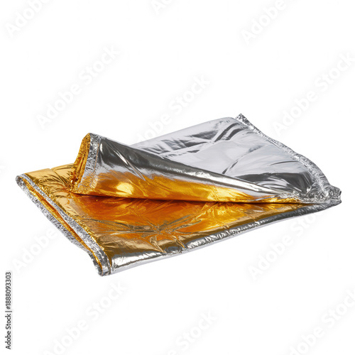 Shiny gold and silver foil blanket folded on a transparent background black... isolated on a transparent background
