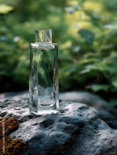 Wallpaper Mural Clear Skincare Bottle on Old Rock Surrounded by Garden Plants Torontodigital.ca