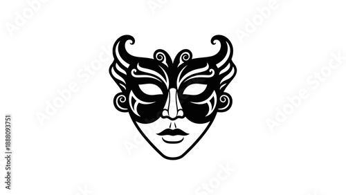 Elegant black mask illustration on white background