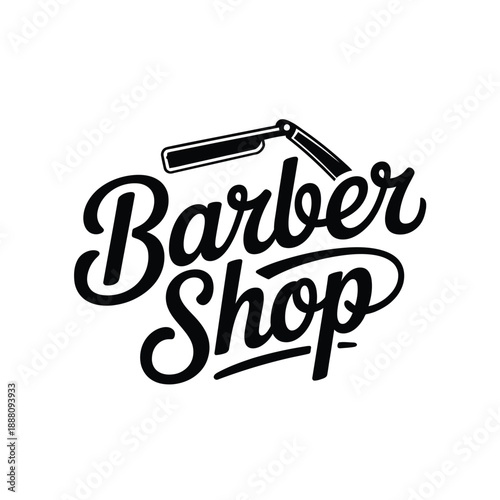 Vintage barber shop sign featuring stylized lettering and a straight razor illustration