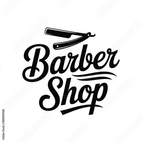 Vintage barber shop sign featuring a straight razor and elegant calligraphy