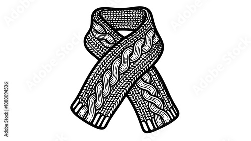 Beautiful black and white knitted scarf with cable pattern