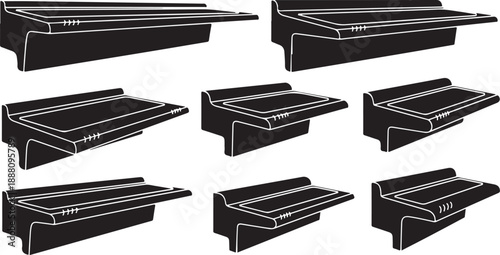 Collection of black and white illustrations of pool tables