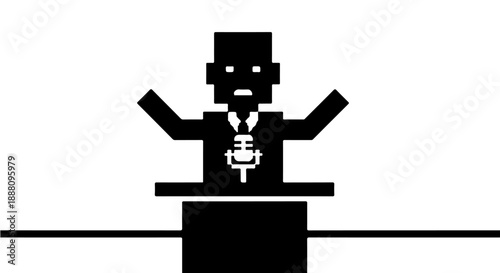 public speaker delivering an address from a podium a minimalist pixel art icon symbolizing leadership and digital communication for business