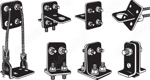 Industrial metal brackets and hardware components set illustration