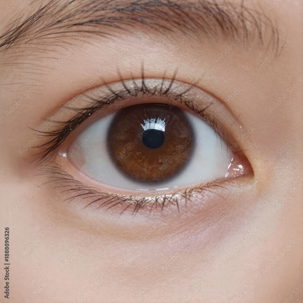 Obraz premium Close-up portrait of a 5-year-old child's detailed, brown eye in pediatric ophthalmology setting