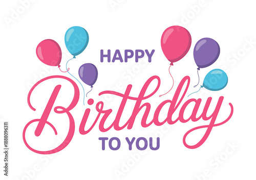 A colorful graphic displaying a happy birthday message with balloons