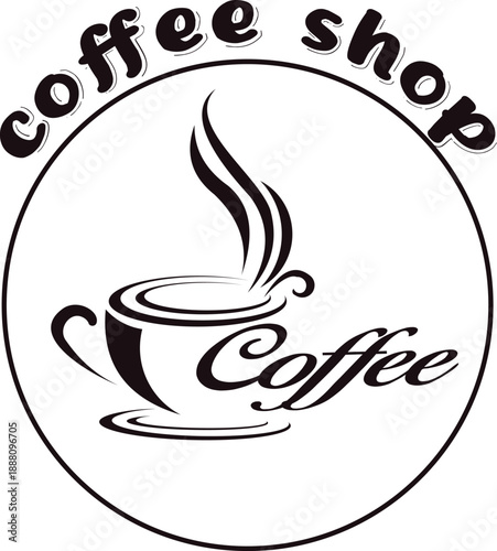 Circular coffee cup emblem illustration with classic style. Suitable for café identity, coffee packaging, labels, menu covers, merchandise, and branding projects.