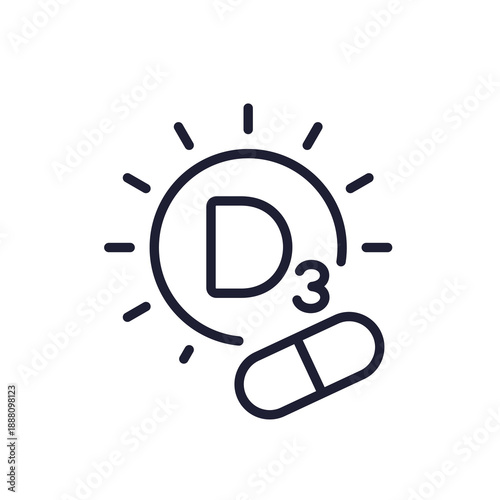 d3 vitamin pill line icon, vitamin D vector