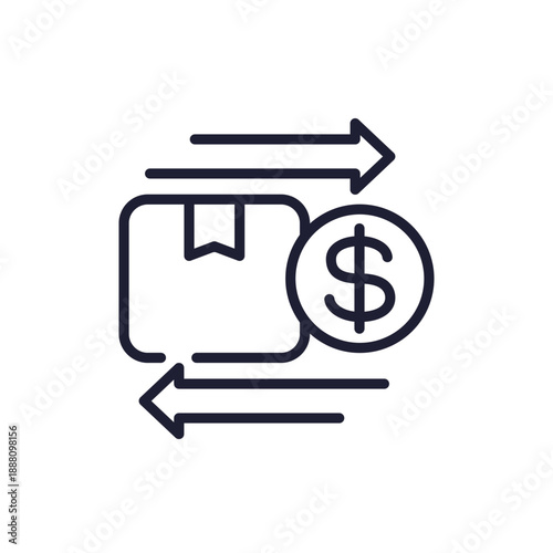 export and import tariffs line icon with a box
