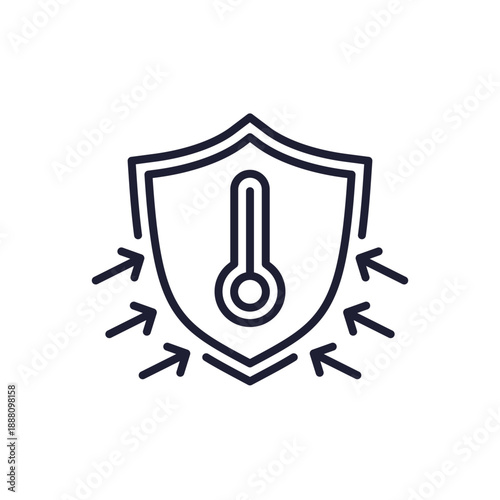 heat resistant icon with shield and arrows, line vector