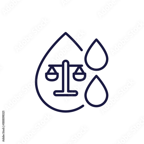 water balance line icon with water drops and scales