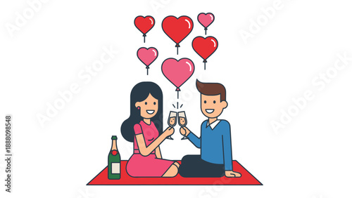 Couple celebrating romantic evening with wine.