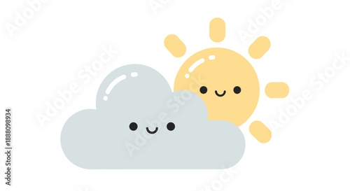 Cute Sun and Cloud Characters with Happy Faces