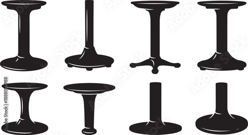 Collection of various black stool designs and shapes isolated