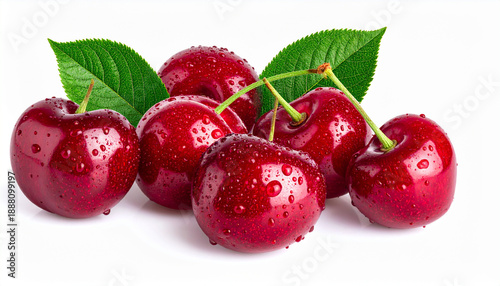 Wallpaper Mural Cherry with leaves isolated on white background and water drops macro photo Torontodigital.ca