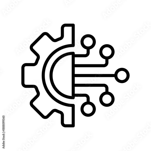 Artificial intelligence and digital transformation icon featuring a gear merged with circuit board nodes, set of technology innovation and automation symbols