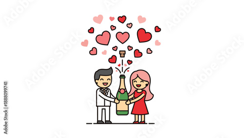 Happy couple celebrating with champagne.