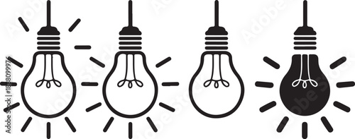 Light bulb glowing on black and white background vector illustration symbol of idea and innovation
