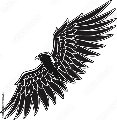 Flying eagle silhouette mascot vector, powerful bird of prey spreading wings illustration.