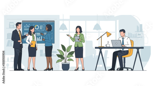 Business team collaborating in modern office space