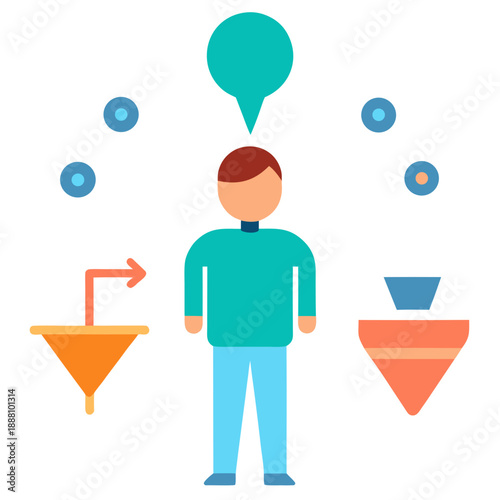 Creative mind with idea bubbles and funnel concepts