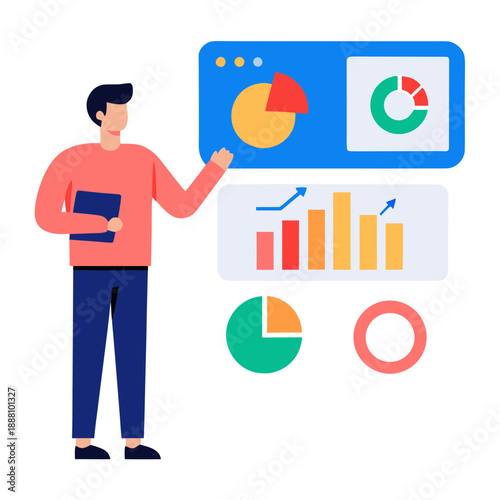 Businessman presenting data charts and graphs