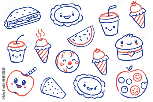 Cute food doodle seamless pattern white background 10
