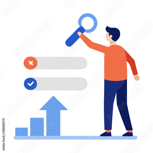 Businessman reviewing checklist with magnifying glass