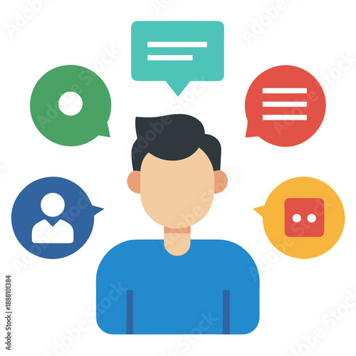 Communicative man with speech bubbles