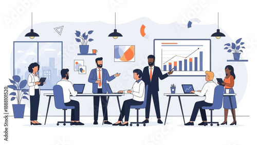 Business team analyzing data in modern office setting