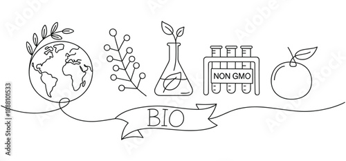 Organic and natural science symbols representing a healthy planet and nonGMO food production