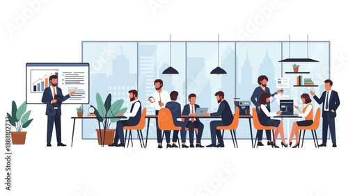 Business team collaborating in modern office space