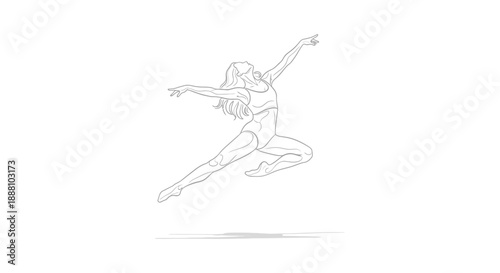 female dancer jumping in dynamic line art illustration showcasing grace and athleticism ideal for active lifestyle and performance designs