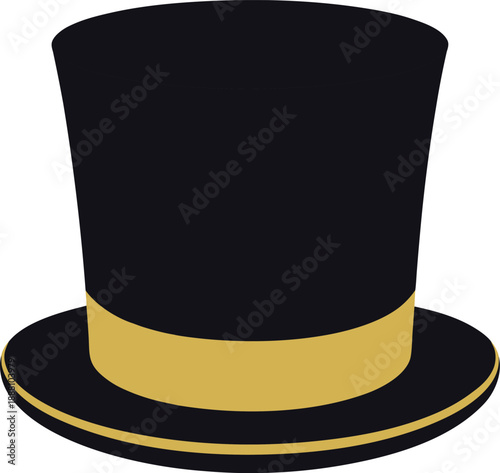 Black top hat with gold band isolated on transparent background